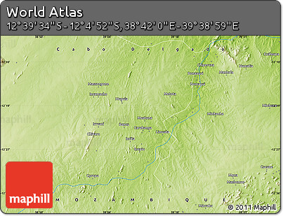 Physical Map of the Area around 12° 22' 13" S, 39° 10' 29" E