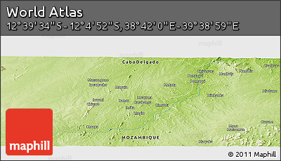 Physical Panoramic Map of the Area around 12° 22' 13" S, 39° 10' 29" E