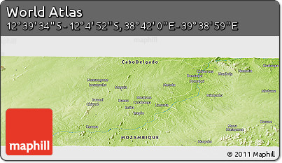 Physical Panoramic Map of the Area around 12° 22' 13" S, 39° 10' 29" E