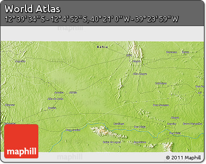 Physical 3D Map of the Area around 12° 22' 13" S, 39° 52' 30" W