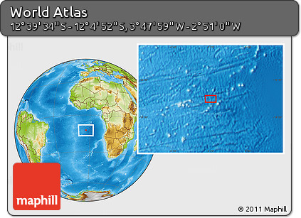 Physical Location Map of the Area around 12° 22' 13" S, 3° 19' 30" W