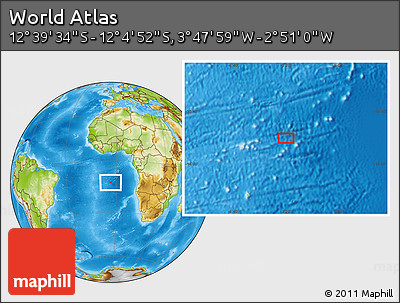 Physical Location Map of the Area around 12° 22' 13" S, 3° 19' 30" W