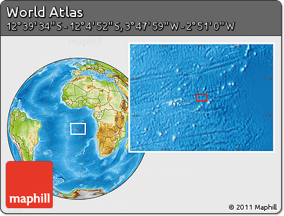 Physical Location Map of the Area around 12° 22' 13" S, 3° 19' 30" W