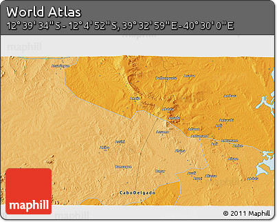 Political 3D Map of the Area around 12° 22' 13" S, 40° 1' 29" E