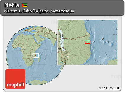 Savanna Style Location Map of Netia, hill shading