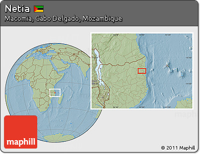 Savanna Style Location Map of Netia, hill shading