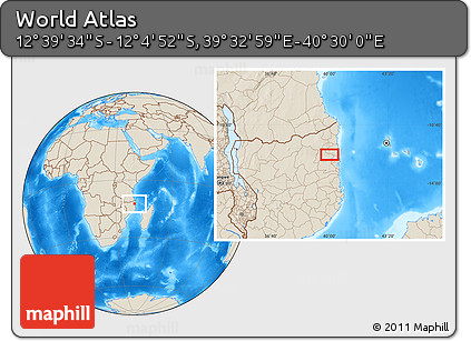 Shaded Relief Location Map of the Area around 12° 22' 13" S, 40° 1' 29" E