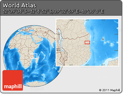 Shaded Relief Location Map of the Area around 12° 22' 13" S, 40° 1' 29" E