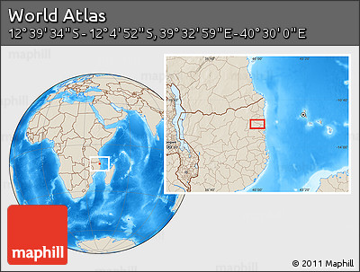 Shaded Relief Location Map of the Area around 12° 22' 13" S, 40° 1' 29" E