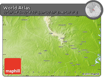 Physical Map of the Area around 12° 22' 13" S, 40° 1' 29" E