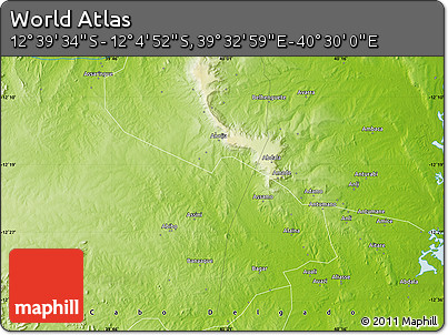 Physical Map of the Area around 12° 22' 13" S, 40° 1' 29" E