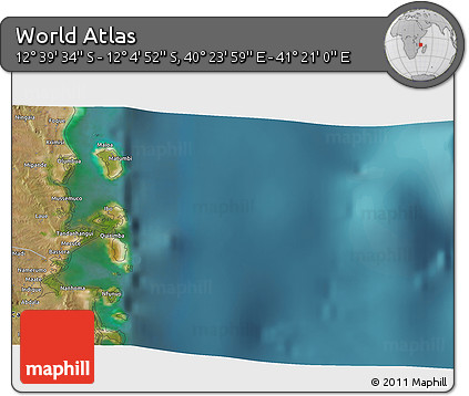 Satellite 3D Map of the Area around 12° 22' 13" S, 40° 52' 30" E