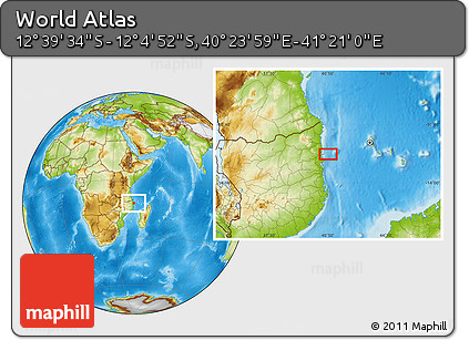 Physical Location Map of the Area around 12° 22' 13" S, 40° 52' 30" E