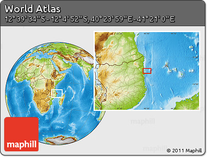 Physical Location Map of the Area around 12° 22' 13" S, 40° 52' 30" E