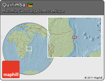 Savanna Style Location Map of Quirimba, hill shading