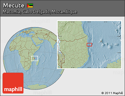 Savanna Style Location Map of Mecute, hill shading
