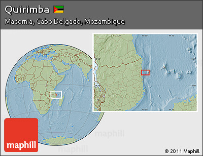 Savanna Style Location Map of Quirimba, hill shading