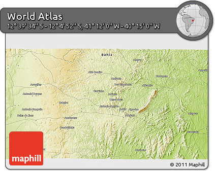 Physical 3D Map of the Area around 12° 22' 13" S, 40° 43' 30" W
