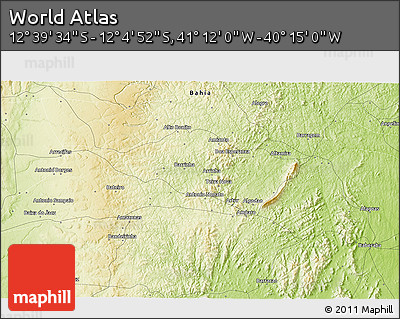 Physical 3D Map of the Area around 12° 22' 13" S, 40° 43' 30" W