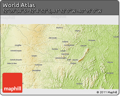 Physical 3D Map of the Area around 12° 22' 13" S, 40° 43' 30" W