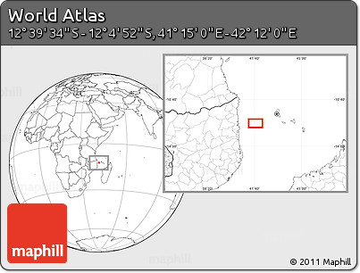 Blank Location Map of the Area around 12° 22' 13" S, 41° 43' 30" E