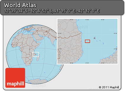 Gray Location Map of the Area around 12° 22' 13" S, 41° 43' 30" E