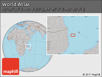 Gray Location Map of the Area around 12° 22' 13" S, 41° 43' 30" E