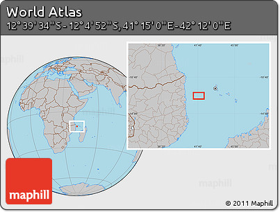 Gray Location Map of the Area around 12° 22' 13" S, 41° 43' 30" E