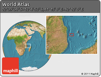 Satellite Location Map of the Area around 12° 22' 13" S, 41° 43' 30" E