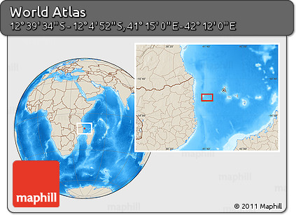 Shaded Relief Location Map of the Area around 12° 22' 13" S, 41° 43' 30" E