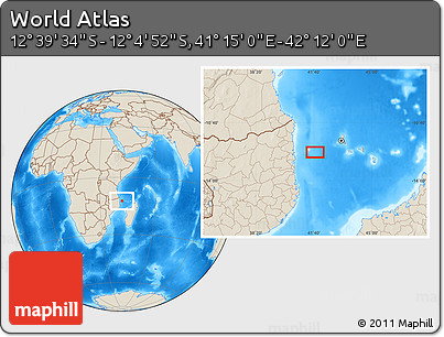 Shaded Relief Location Map of the Area around 12° 22' 13" S, 41° 43' 30" E