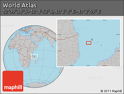 Gray Location Map of the Area around 12° 22' 13" S, 42° 34' 30" E