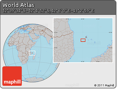 Gray Location Map of the Area around 12° 22' 13" S, 42° 34' 30" E