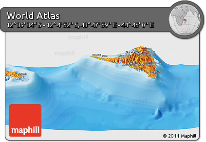 Political Panoramic Map of the Area around 12° 22' 13" S, 44° 16' 29" E