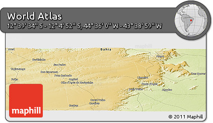 Physical Panoramic Map of the Area around 12° 22' 13" S, 44° 7' 30" W