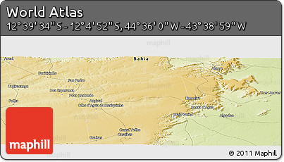 Physical Panoramic Map of the Area around 12° 22' 13" S, 44° 7' 30" W
