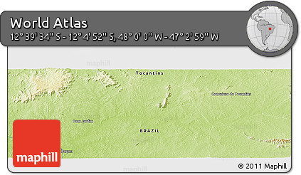 Physical Panoramic Map of the Area around 12° 22' 13" S, 47° 31' 29" W