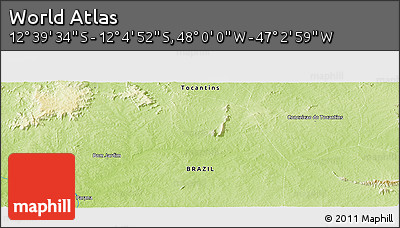 Physical Panoramic Map of the Area around 12° 22' 13" S, 47° 31' 29" W