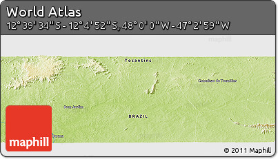 Physical Panoramic Map of the Area around 12° 22' 13" S, 47° 31' 29" W