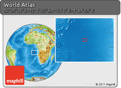 Physical Location Map of the Area around 12° 22' 13" S, 4° 19' 30" E