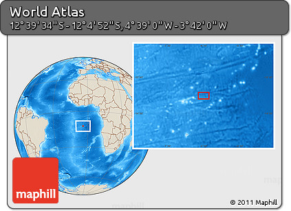 Shaded Relief Location Map of the Area around 12° 22' 13" S, 4° 10' 30" W