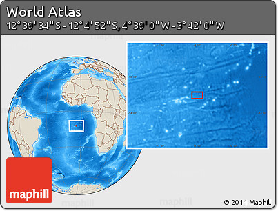 Shaded Relief Location Map of the Area around 12° 22' 13" S, 4° 10' 30" W