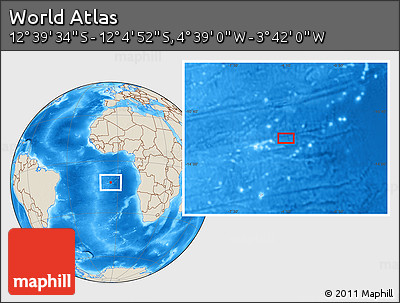 Shaded Relief Location Map of the Area around 12° 22' 13" S, 4° 10' 30" W