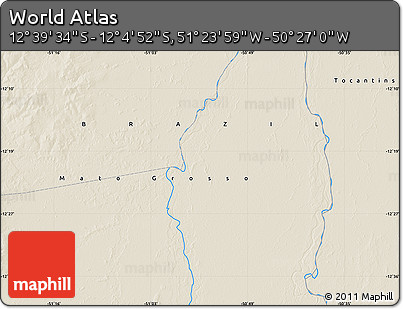 Shaded Relief Map of the Area around 12° 22' 13" S, 50° 55' 29" W