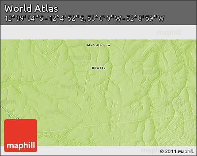 Physical 3D Map of the Area around 12° 22' 13" S, 52° 37' 30" W