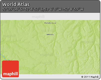 Physical 3D Map of the Area around 12° 22' 13" S, 52° 37' 30" W