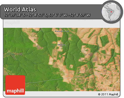 Satellite 3D Map of the Area around 12° 22' 13" S, 52° 37' 30" W