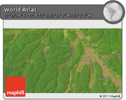 Satellite 3D Map of the Area around 12° 22' 13" S, 53° 28' 30" W