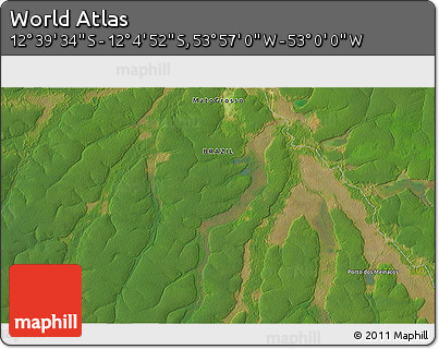 Satellite 3D Map of the Area around 12° 22' 13" S, 53° 28' 30" W