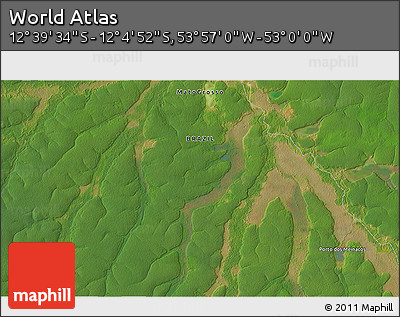 Satellite 3D Map of the Area around 12° 22' 13" S, 53° 28' 30" W